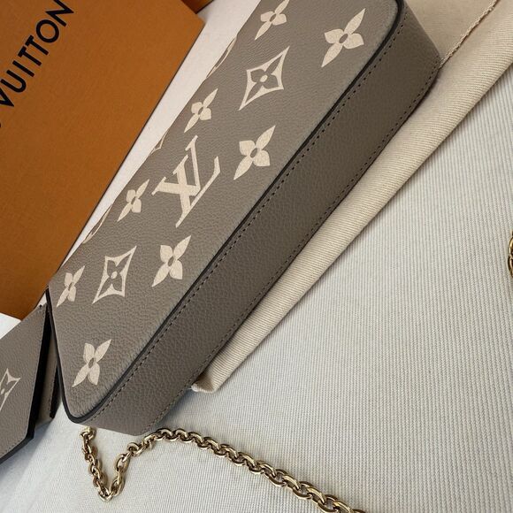 Auth Louis Vuitton Felicie Pochette Bicolor Monogram Empreinte Leather Dove Gray - Picture 5 of 16